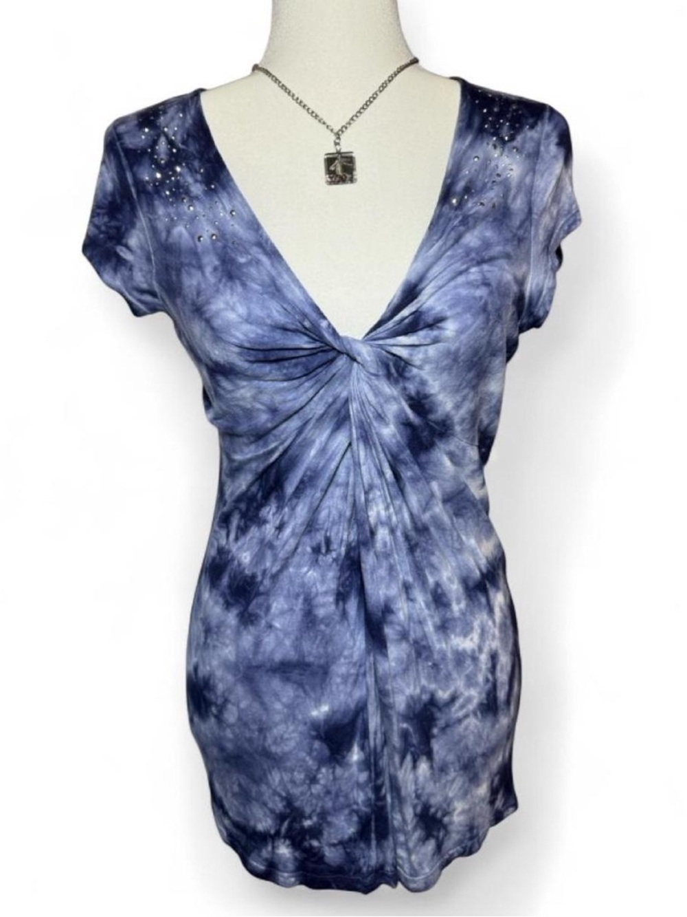 Y2K Indie Mcbling Twist Front Tie Dye Top with Rhinestones